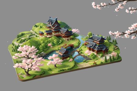 15471-762222472-Concept art, top-down view, Game scenes, miniature maps, tree, scenery, no humans, water, stairs, grey background, bridge, east.png